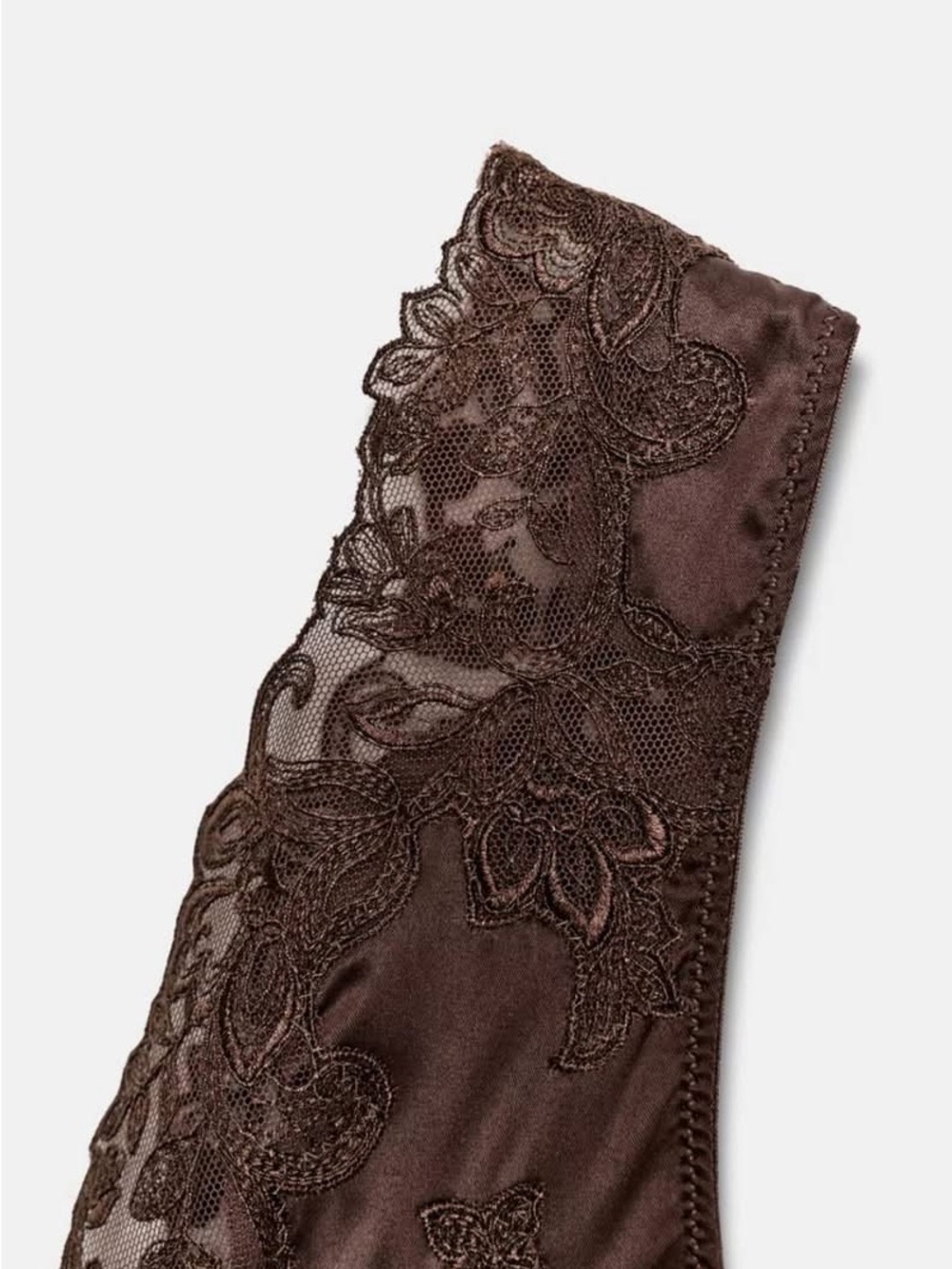Zara Chocolate Brown Satin Lace-Trim Bodysuit - Picture 5 of 12